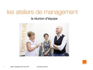 les ateliers de management
la réunion d’équipe

1

atelier management 24 juin 2013

ad Portes de Paris

 