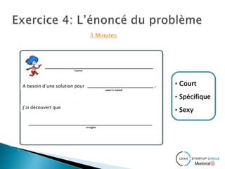 3 Minutes
• Court
• Spécifique
• Sexy
A besoin d’une solution pour
J’ai découvert que
 