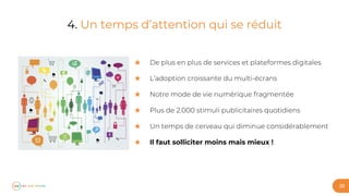 26
4. Un temps d’attention qui se réduit
★
★
★
★
★
★ Il faut solliciter moins mais mieux !
 