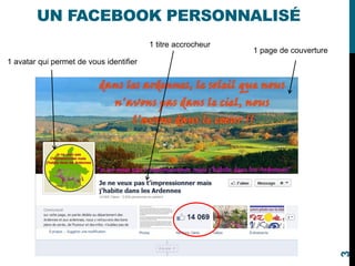 UN FACEBOOK PERSONNALISÉ
1 avatar qui permet de vous identifier
1 titre accrocheur
1 page de couverture
3
 