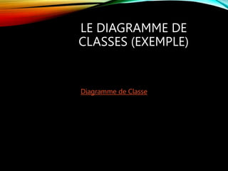 LE DIAGRAMME DE
CLASSES (EXEMPLE)
Diagramme de Classe
 