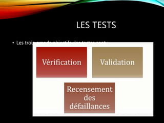 LES TESTS
• Les trois grands objectifs des testes sont :
 