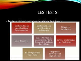 LES TESTS
• Les tests doivent concerner les éléments suivants :
 