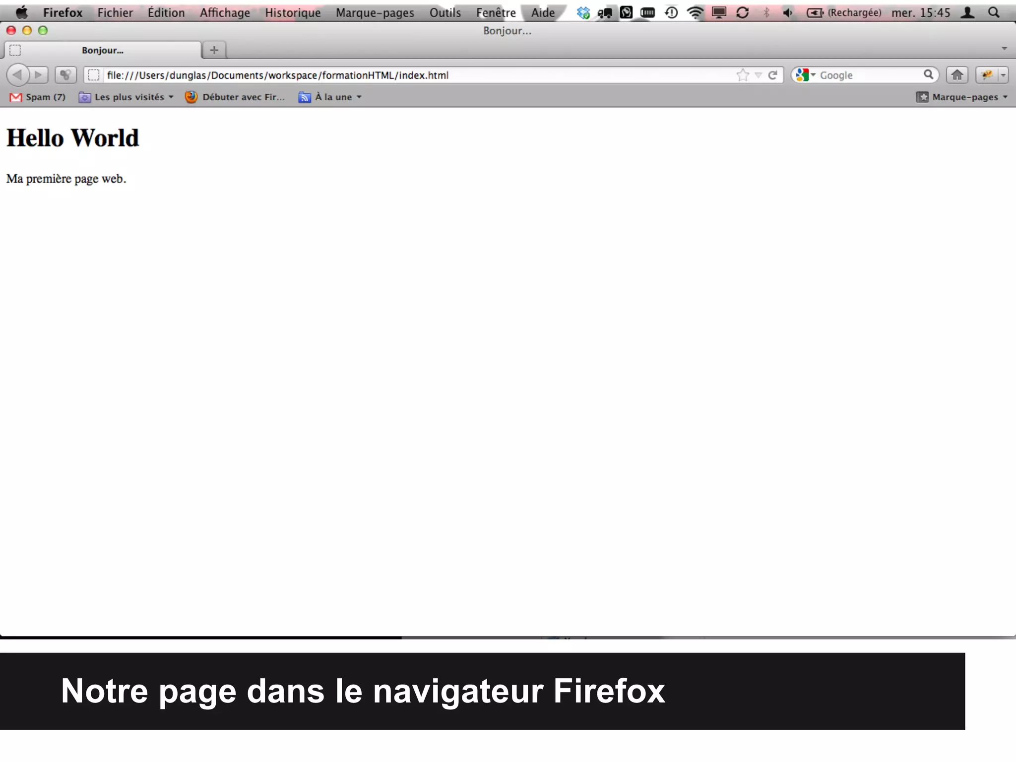 Notre page dans le navigateur Firefox
 