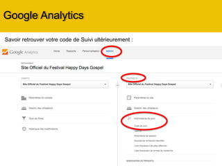 Google Analytics
Savoir retrouver votre code de Suivi ultérieurement :
 