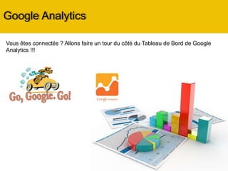 Google Analytics
Vous êtes connectés ? Allons faire un tour du côté du Tableau de Bord de Google
Analytics !!!
 