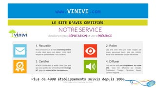 www.VINIVI.com
LE SITE D’AVIS CERTIFIÉS
Plus de 4000 établissements suivis depuis 2006
http://www.vinivi.com/prpg-services
 