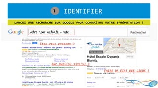 votre nom Activité + Ville
1. IDENTIFIER1
LANCEZ UNE RECHERCHE SUR GOOGLE POUR CONNAÎTRE VOTRE E-RÉPUTATION !
Êtes-vous présent ?
Sur quel(s) site(s) ?
FAIRE UN ÉTAT DES LIEUX !
 