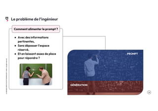 .12
LA
GROSSE
CONF
BY
OCTO
TECHNOLOGY
©
2024
-
All
rights
reserved
Comment alimenter le prompt ?
Le problème de l’ingénieur
PROMPT
GÉNÉRATION
● Avec des informations
pertinentes,
● Sans dépasser l’espace
réservé,
● Et en laissant assez de place
pour répondre ?
 