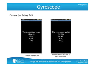 Androphone

                                Gyroscope
Exemple (sur Galaxy Tab)




                                       ...