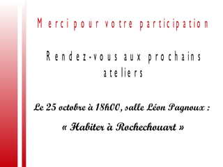 Le 25 octobre à 18h00, salle Léon Pagnoux :  « Habiter à Rochechouart » 