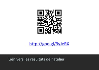 Lien vers les résultats de l’atelier
Source:http://office.microsoft.com/fr-fr/images/
http://goo.gl/3yJeRX
 