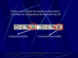 Connexion établie Connexion non établie Cliquer sur le témoin de connexion pour lancer l’assistant de configuration du dispositif sans fil 