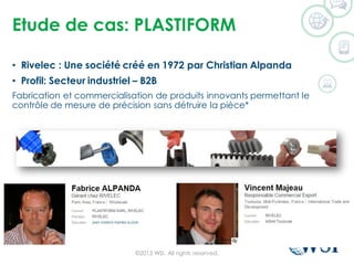 Etude de cas: PLASTIFORM
• Rivelec : Une société créé en 1972 par Christian Alpanda
• Profil: Secteur industriel – B2B
Fabrication et commercialisation de produits innovants permettant le
contrôle de mesure de précision sans détruire la pièce*
©2015 WSI. All rights reserved.
 
