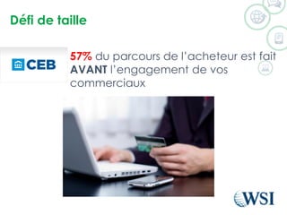 Défide taille 
• 
57% du parcours de l’acheteur est fait 
AVANT l’engagement de vos commerciaux  