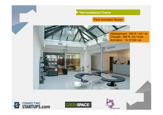 Paris Innovation Bourse"




                  Hébergement : 450 € / m2 / an"
                  Charges : 500 € / lot / mois"
                  Animation : 10-12 K€ / an"




31
 