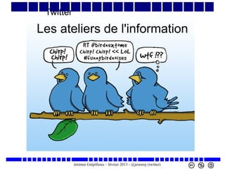Twitter

Les ateliers de l'information

Jérémie Grépilloux – février 2013 - @jereerej (twitter)

 