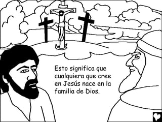 Esto significa que
cualquiera que cree
en Jesús nace en la
familia de Dios.

 