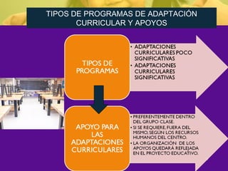 17
TIPOS DE PROGRAMAS DE ADAPTACIÓN
CURRICULAR Y APOYOS
 