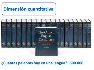 Dimensión cuantitativa 
¿Cuántas palabras hay en una lengua? 600.000 
 