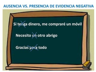 AUSENCIA VS. PRESENCIA DE EVIDENCIA NEGATIVA 
Si tenga dinero, me compraré un móvil 
Necesito un otro abrigo 
Gracias para todo 
 