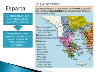 SE ENFRENTARON A
LOS PERSAS en las
GUERRAS MÉDICAS
No ganaron, pero
ganaron tiempo para
que el resto de las
Polis pudieran
defenderse.
 