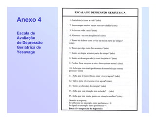 Anexo 4
Escala de
Avaliação
de Depressão
Geriátrica de
Yesavage
 
