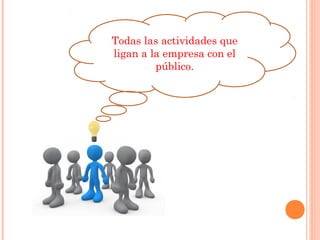 Todas las actividades que
ligan a la empresa con el
público.
 