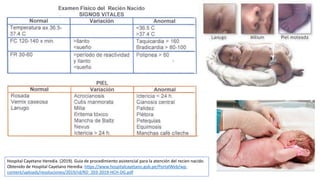 Hospital Cayetano Heredia. (2019). Guia de procedimiento asistencial para la atención del recien nacido.
Obtenido de Hospi...