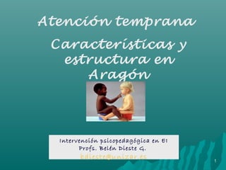 Atención temprana
 Características y
  estructura en
     Aragón




  Intervención psicopedagógica en EI
        Profs. Belén Dieste G.
        bdieste@unizar.es              1
 