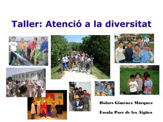 Taller: Atenció a la diversitat
Dolors Giménez Márquez
Escola Parc de les Aigües
 