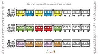 Colorea los vagones del tren, siguiendo la serie de colores.
 