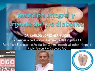 DR. CARLOS LOPEZ HERNANDEZ
Ex presidente del Colegio Guerrerense de Cirujanos A.C.
Presidente Fundador de Asociación Guerrerense de Atención Integral al
Paciente con Pie Diabético A.C.
 
