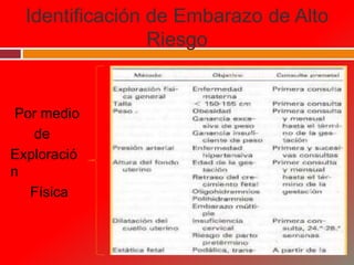 Identificación de Embarazo de Alto
Riesgo
Por medio
de
Exploració
n
Física
 