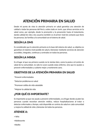 Importancia y Estrategias de la Atención Primaria en Salud en Perú | DOCX
