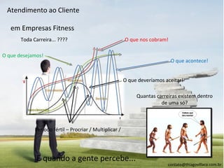 Atendimento ao Cliente

   em Empresas Fitness
       Toda Carreira... ????                             O que nos cobram!

O que desejamos!
                                                                             O que acontece!


                                                         O que deveríamos aceitar!

                                                              Quantas carreiras existem dentro
                                                                        de uma só?



             Período fértil – Procriar / Multiplicar /




              E quando a gente percebe...
                                                                           contato@thiagovillaca.com.br
 
