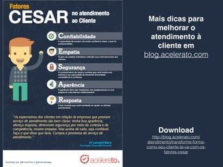 Download
http://blog.acelerato.com/
atendimento/transforme-forma-
como-seu-cliente-te-ve-com-os-
fatores-cesar
Mais dicas para
melhorar o
atendimento à
cliente em
blog.acelerato.com
 