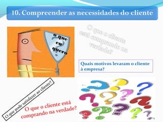 
o que
o que
eueu
quero
quero
O que o cliente está
comprando na verdade?
Quais motivos levaram o cliente
à empresa?
O
que pode satisfazer ao cliente?
15
 