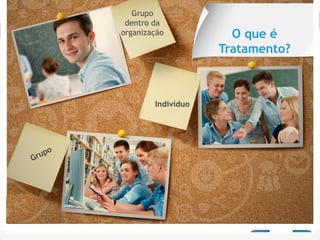 O que é
Tratamento?
Indivíduo
Grupo
dentro da
organização
 