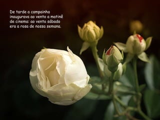 De tarde a campainha inaugurava ao vento a matinê de cinema: ao vento sábado era a rosa de nossa semana. 