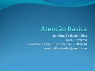 Rondinelli Salvador Silva
Daca - Famema
Coordenador Científico Nacional – DENEM
rondinelli.salvador@gmail.com
 