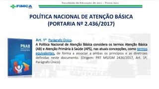 POLÍTICA NACIONAL DE ATENÇÃO BÁSICA
(PORTARIA Nº 2.436/2017)
 