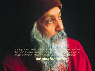 Você pode caminhar estando atento a cada passo; isso
lhe dará todo o benefício que o caminhar pode lhe dar
como exercício, mais o benefício de uma meditação

simples fantástica.

 