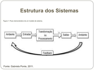 Estrutura dos Sistemas
Figura 1: Fluxo demonstrativo de um modelo de sistema.

Fonte: Gabriela Ponte, 2011.

 