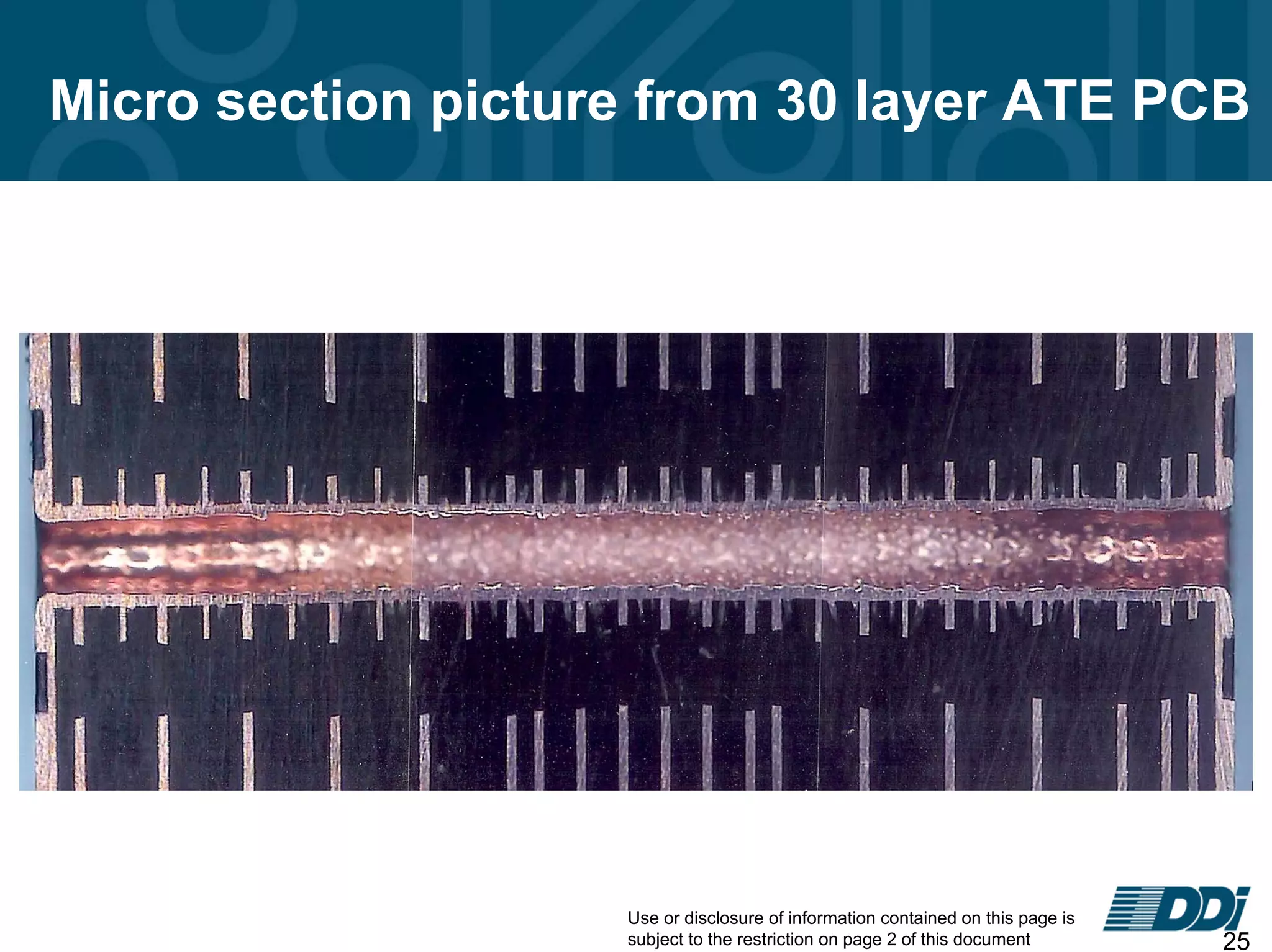 Use or disclosure of information contained on this page is
subject to the restriction on page 2 of this document 25
Micro section picture from 30 layer ATE PCB
 