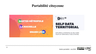 Atelier	portabilité	– mai	2019
29
Portabilité citoyenne
 