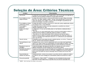 Seleção de Área: Critérios Técnicos
 