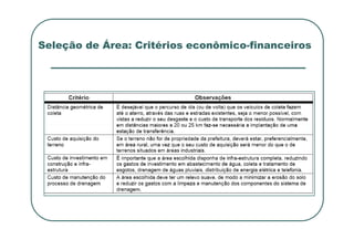 Seleção de Área: Critérios econômico-financeiros
 