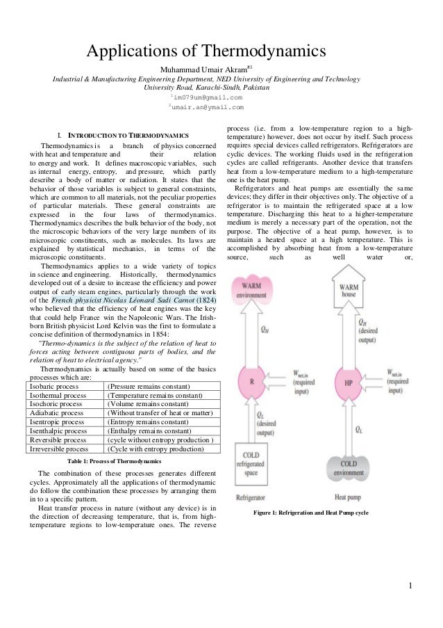 Applications of thermodynamics