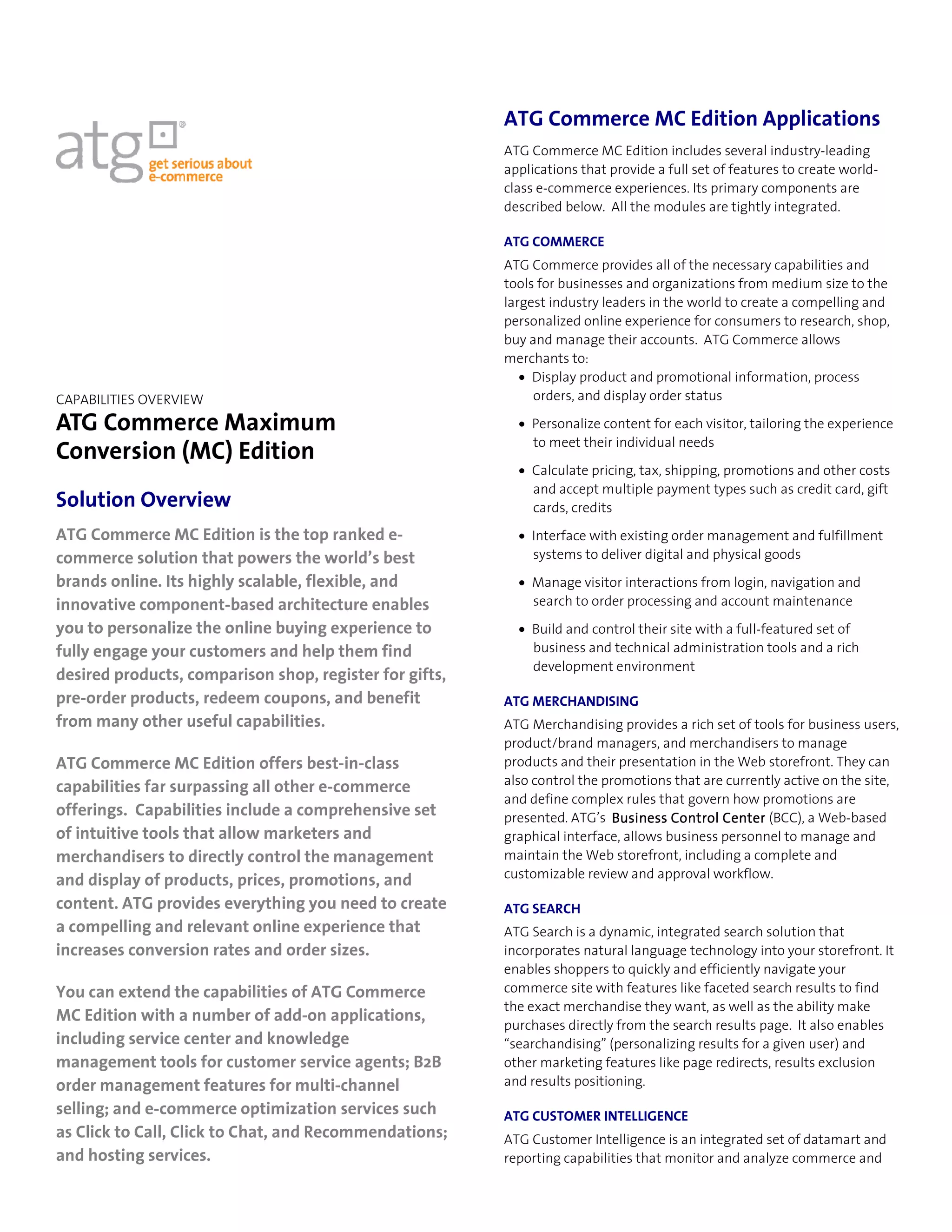 ATG Commerce Full Capabilities Overview PDF Computing Technology